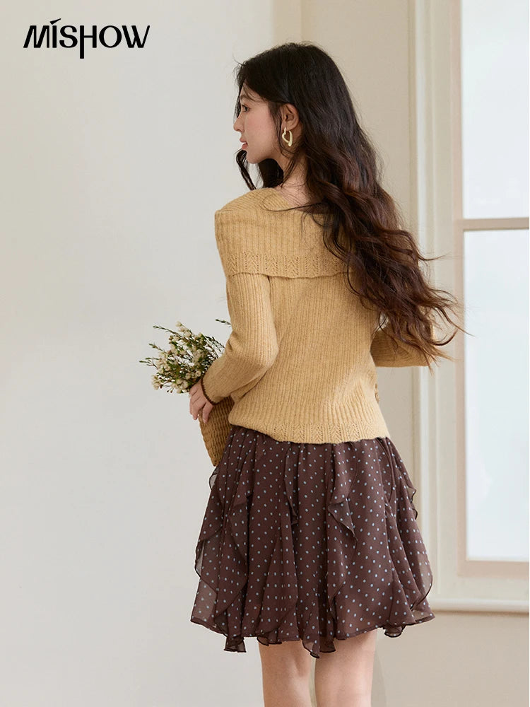 Mishow Yellow One Shoulder Floral Ribbed Sweater MXF11Z2894