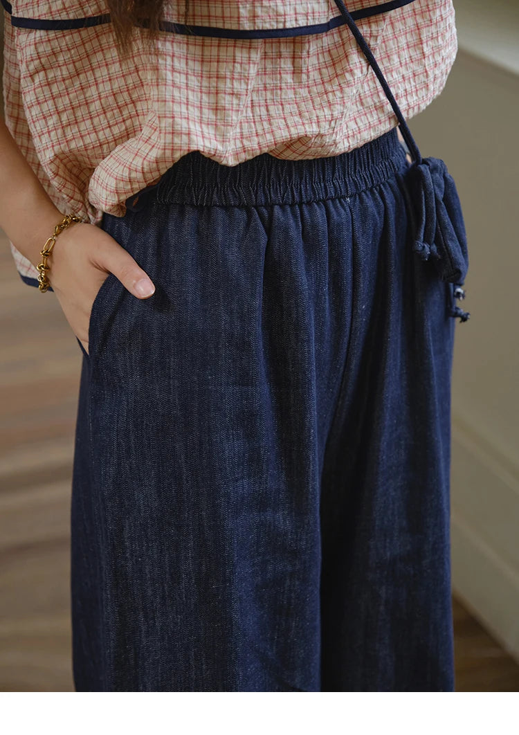 Mishow Square Neck Ruffles Plaid Blouse & High Waist Wide Leg Pants Set MXE36T0636