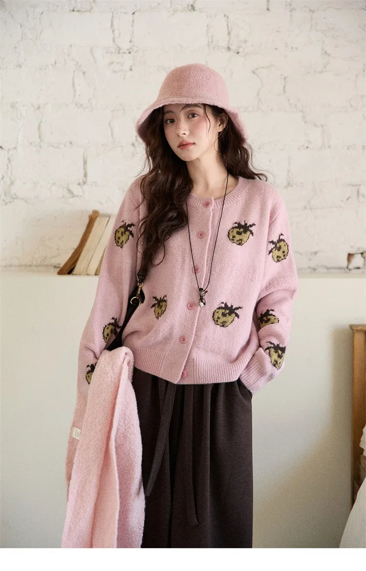 Mishow Funny Pineapple Jacquard Round Neck Cardigan MXE87Z2752