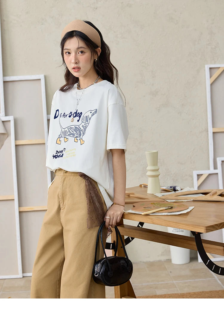 Mishow Flocked Puppy Print Loose Tee MXE33T0542