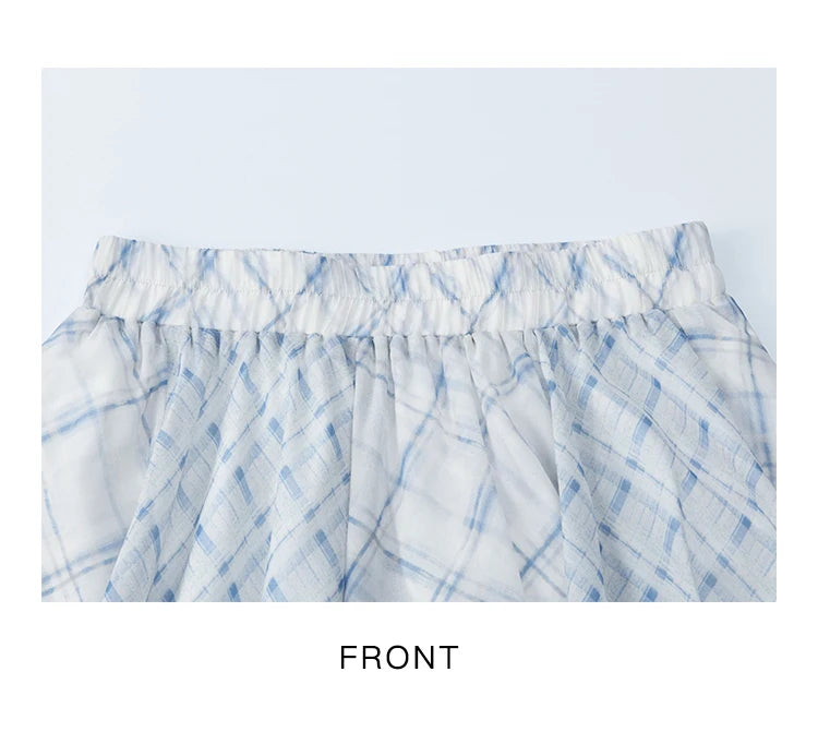 MISHOW Patchwork Plaid Chiffon Half Skirt High Waist A-Line MXE34B0739