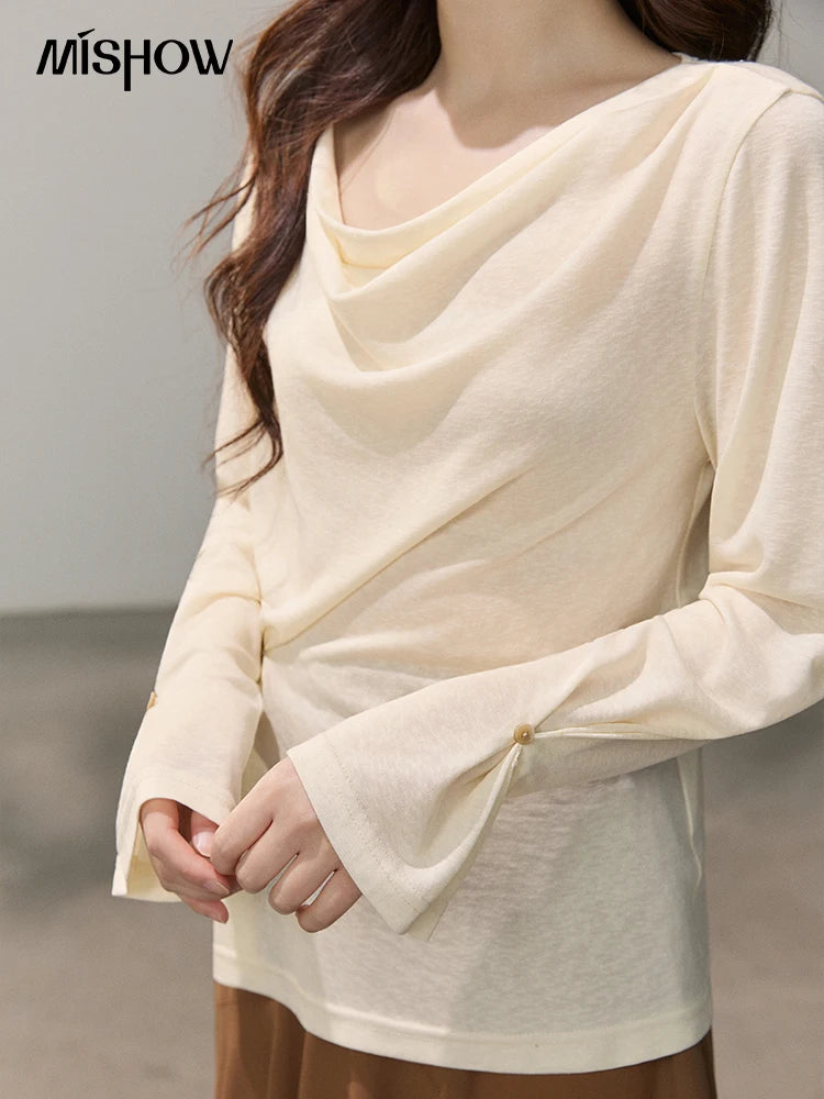Mishow Multi Colored Swinging Collar Flare Sleeve Top MXF13T1473