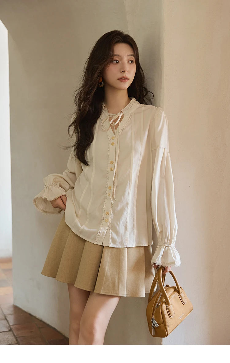 MISHOW Women's 100% Lyocell Apricot Shirt V-Neck Flare Sleeve MXE41C2351