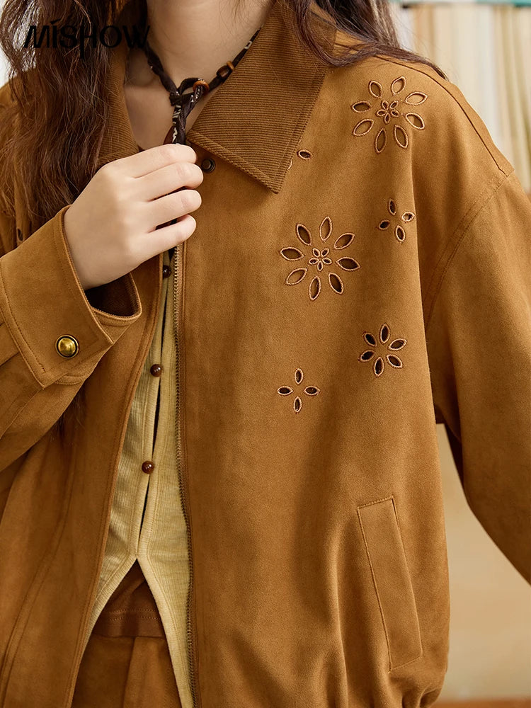 Mishow Retro Corduroy Cutout Jacket & Mini Skirt Set MXE47T0745