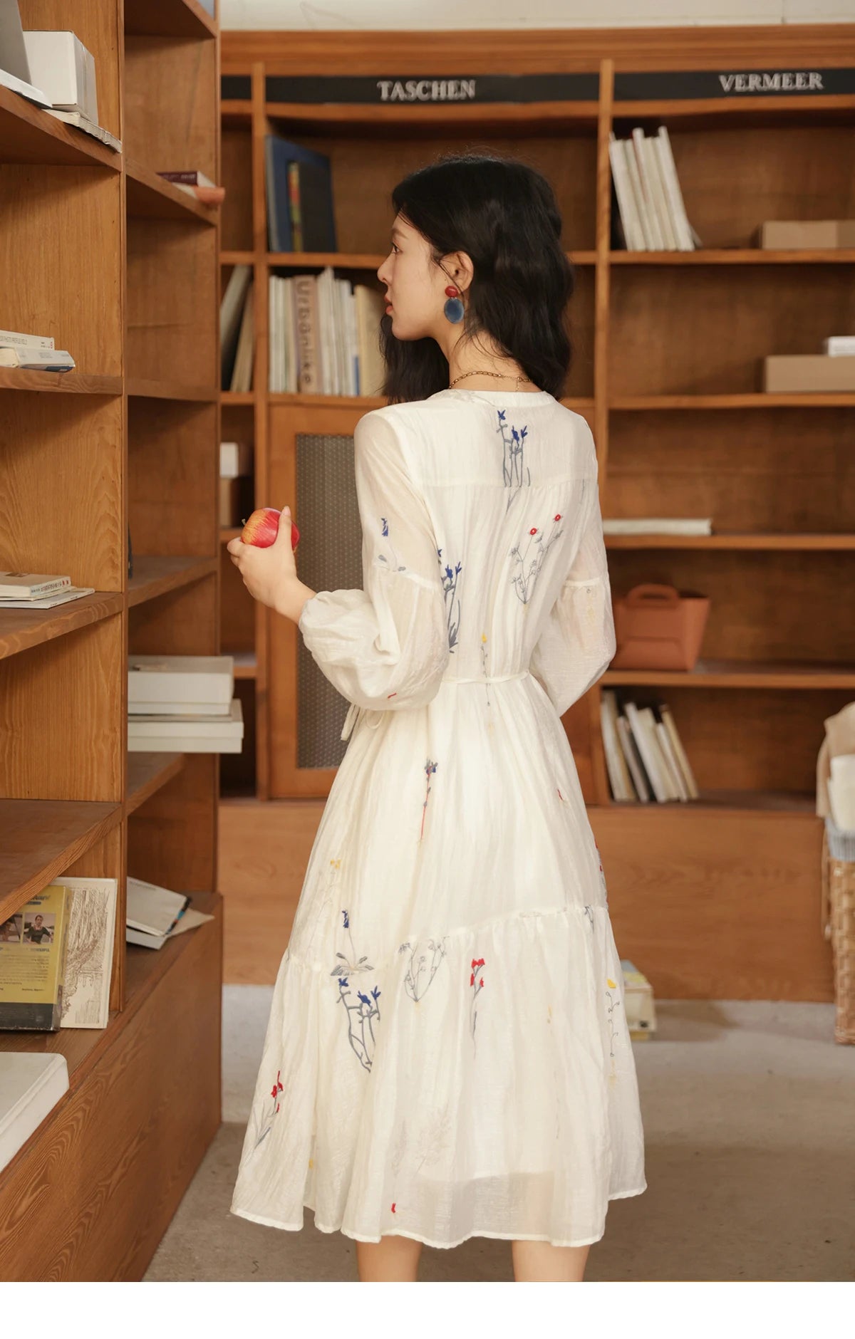 Mishow Beige Curved Collar Lantern Sleeve Tied Dress MXE41L2487