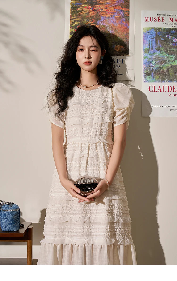 MISHOW French Lace Chiffon Midi Dress MXD21L1756