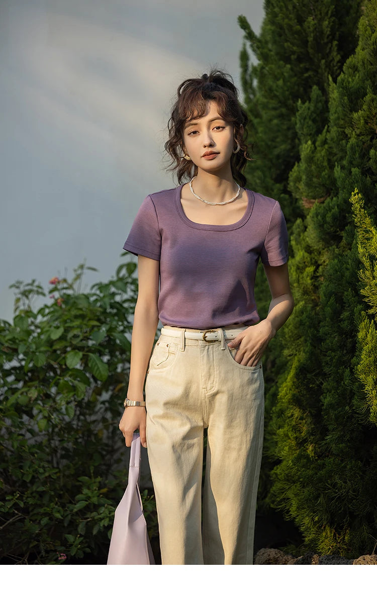 Mishow Solid Square Neck Cotton Tee MXC12T0641