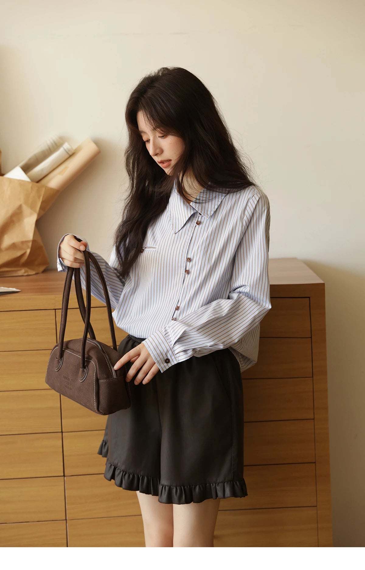 MISHOW Striped Asymmetric Shirt Vintage Loose Long Sleeve MXE42C2375
