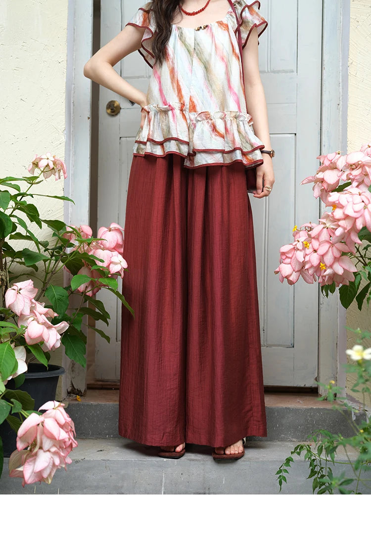 MISHOW Red Wide Leg Pants High Waist Pocket Elastic MXE38K0952