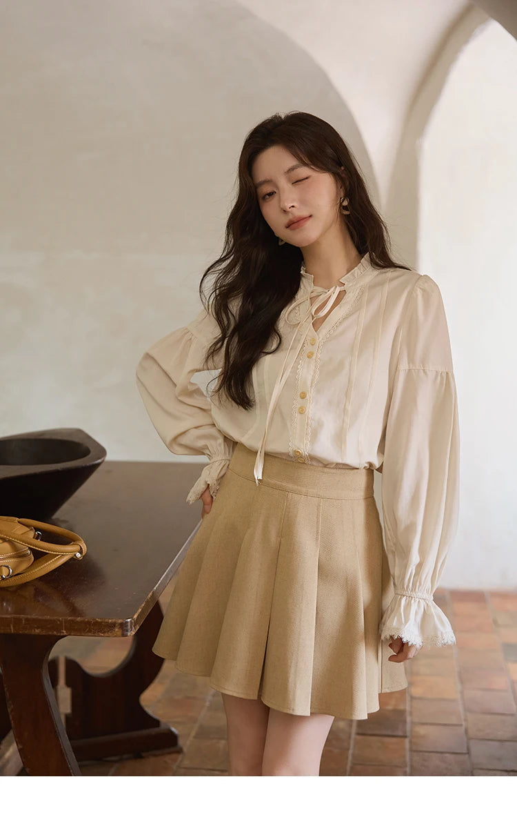 MISHOW Women's 100% Lyocell Apricot Shirt V-Neck Flare Sleeve MXE41C2351