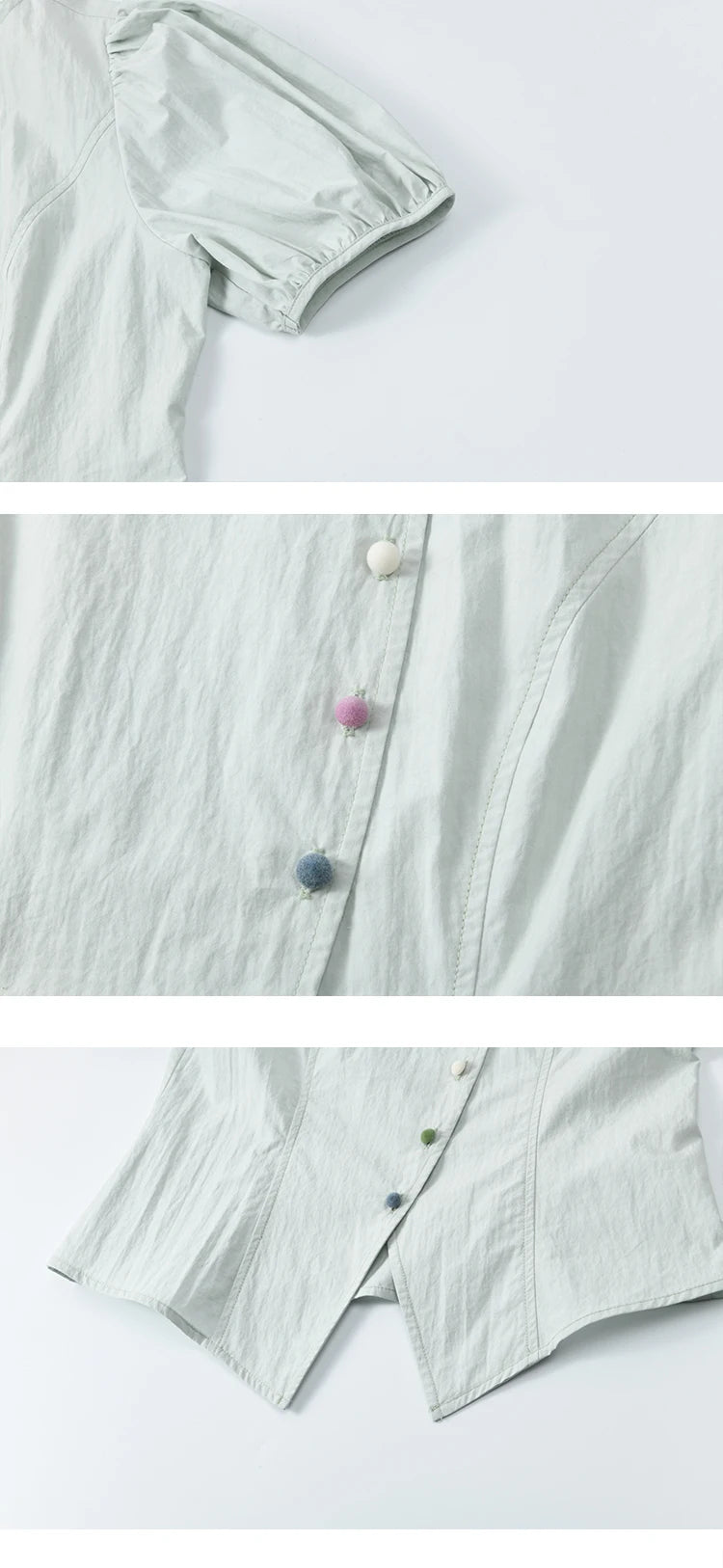 MISHOW Bubble Sleeve Blouse Irregular Placket Rainbow Buttons MXE34X1782