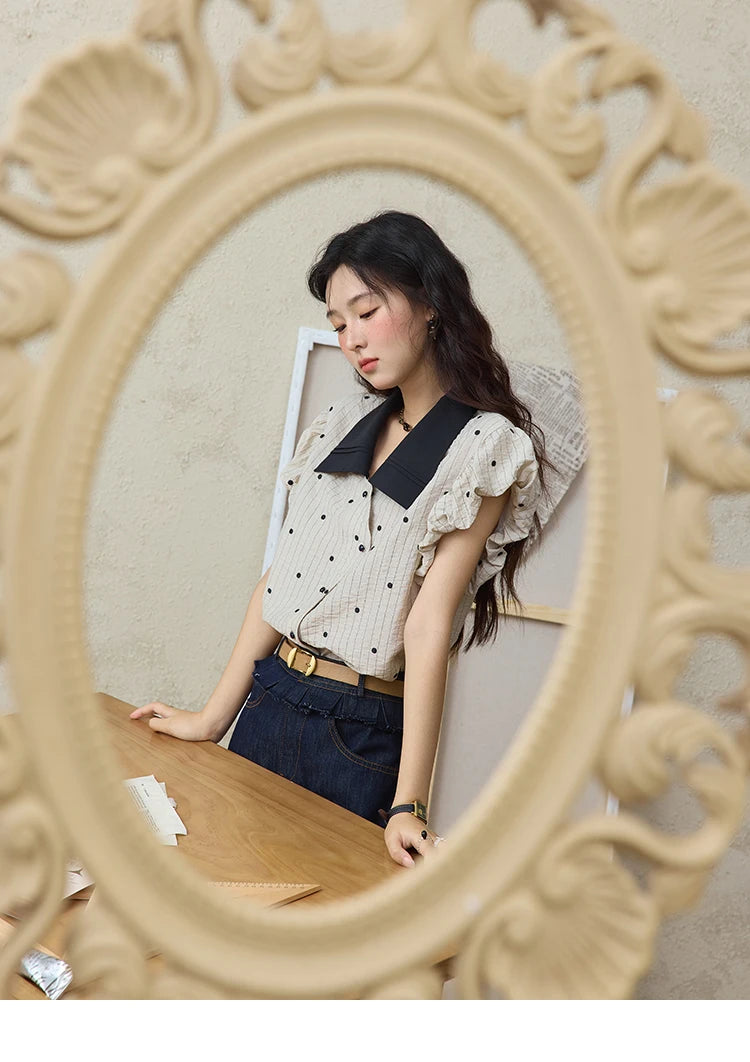 MISHOW Polka Dot Blouse Butterfly Sleeve MXE31C0776