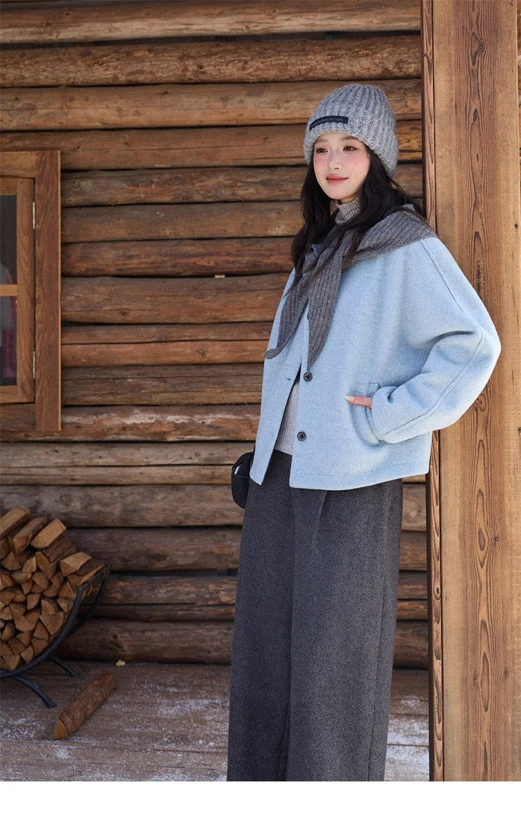 MISHOW Gray Wool Wide-Leg Pants High-Waisted Cropped MXE90K1128