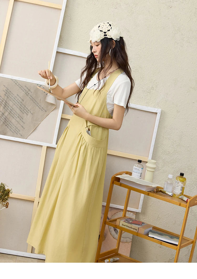 Mishow Lemon-Yellow Cargo Pocket Square Neck Dress MXE35L2302