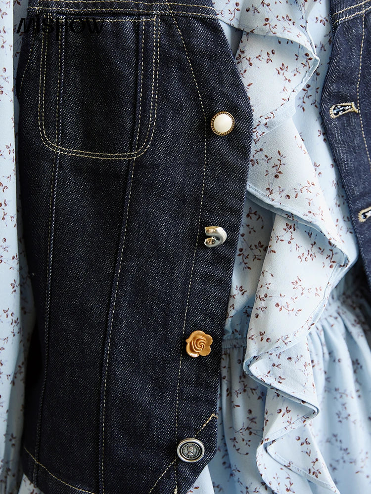 Mishow Denim V-Neck Vest with Pockets MXE45W0868