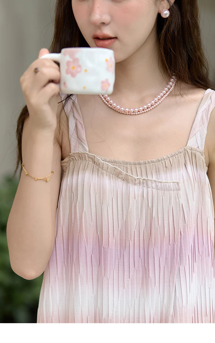 Mishow Pink Striped Sleeveless Irregular Front Dress MXD29L1930