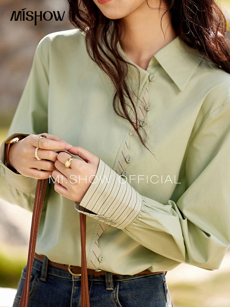 MISHOW Pink Embroidered Linen Blouse Square Collar MXE35X1834