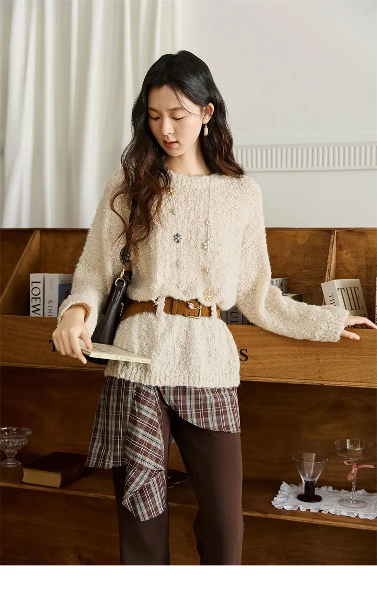 Mishow Belt Waist Drop Shoulder Wool Pullover MXE46Z2582
