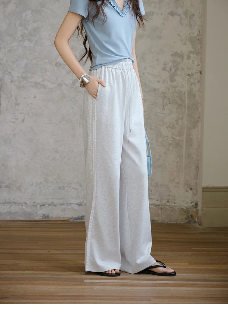 MISHOW Light Grey High Waist Pants Elastic Waist Wide Leg MXE31K0901