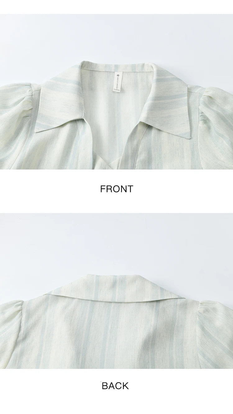 MISHOW Solid Short Sleeve Blouse Turn-Down Collar Slimming MXE33C0782