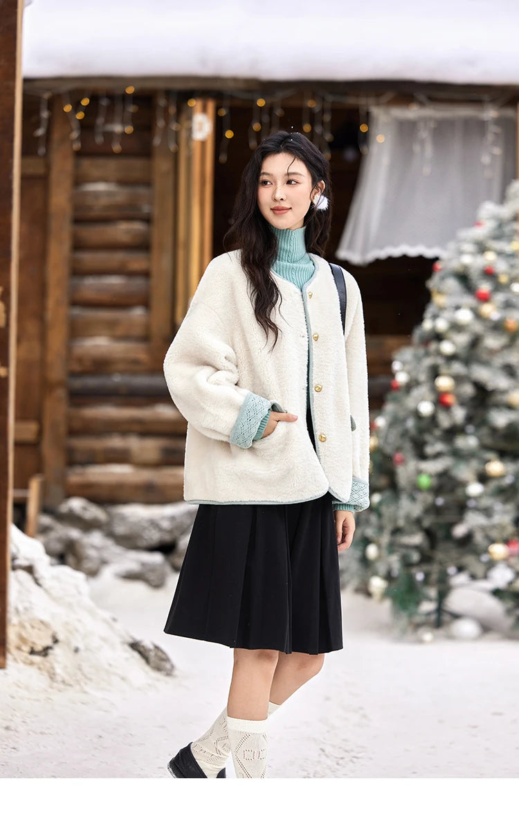 Mishow Lamb Wool Cuff Lace Metal Button Jacket MXD58W0740