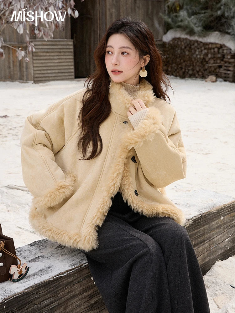 Mishow Yellow Stand-Up Collar Shearling Coat MXE92W1017