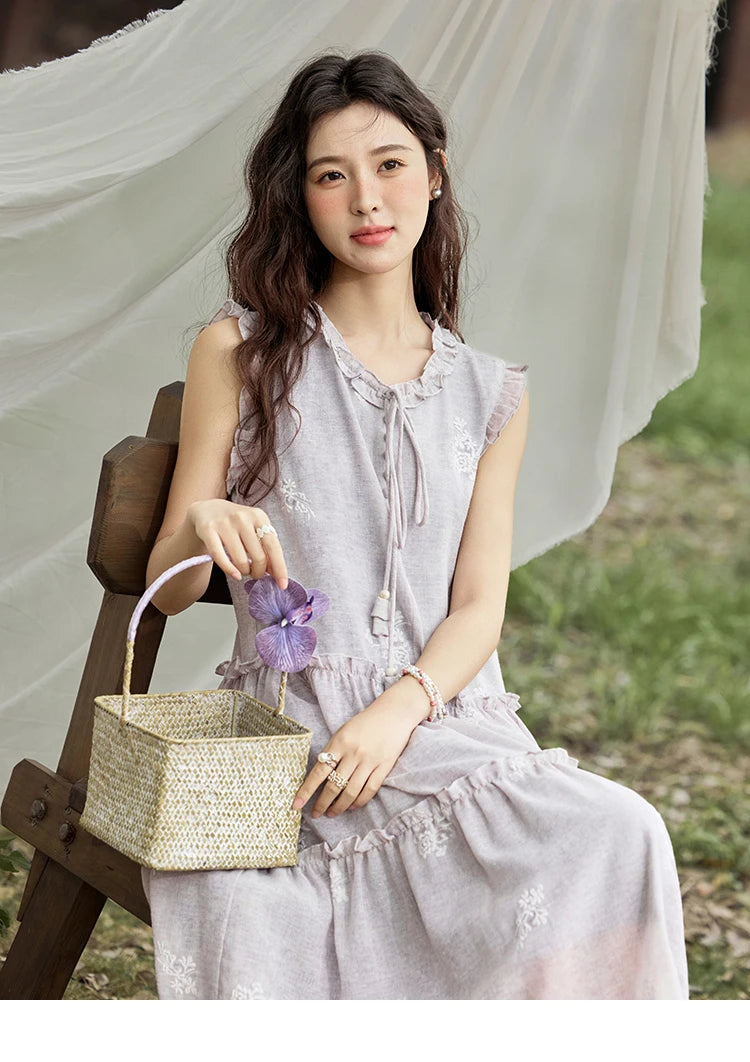 Mishow Round Neck Ruffled Sleeveless Embroidered Dress MXE33L2231