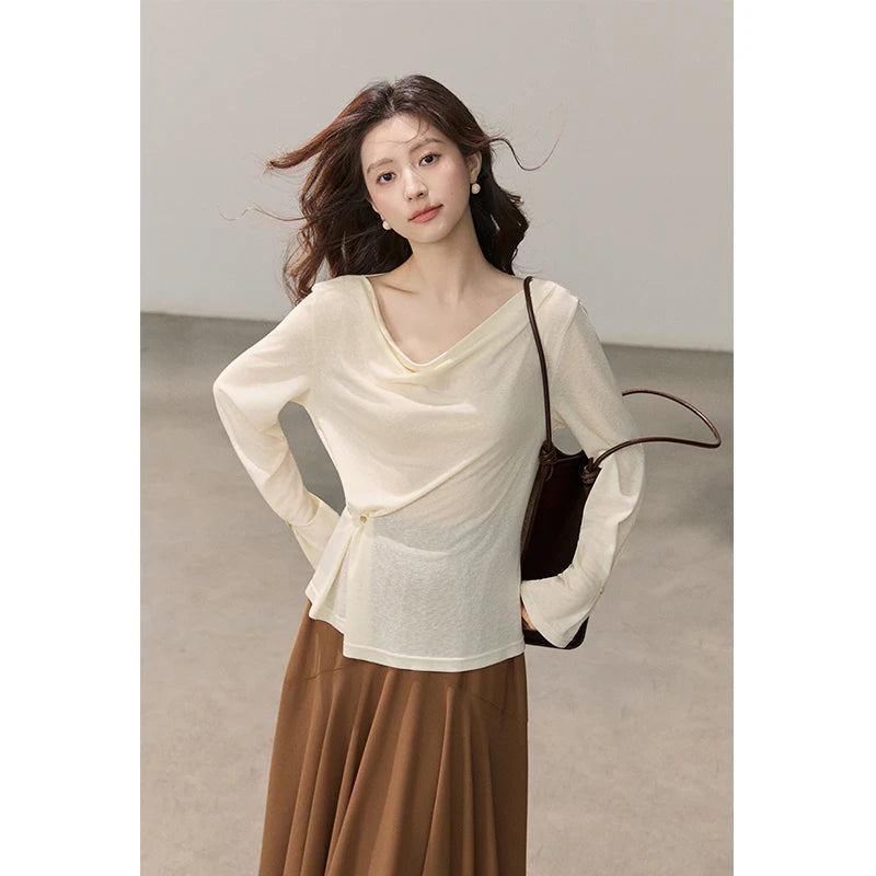 Mishow Multi Colored Swinging Collar Flare Sleeve Top MXF13T1473