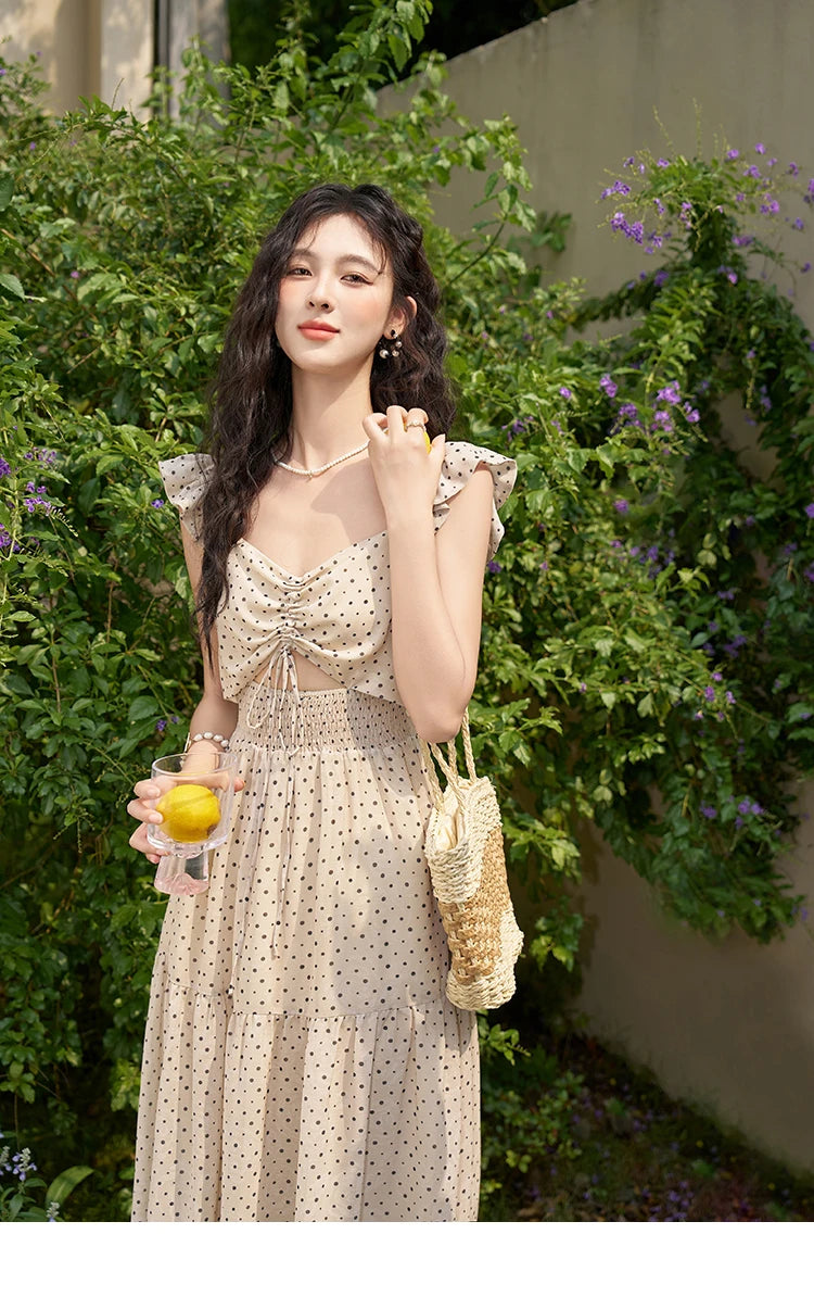 Mishow Polka Dot Flying Sleeve Fake Two-Piece Dress MXD28L1902