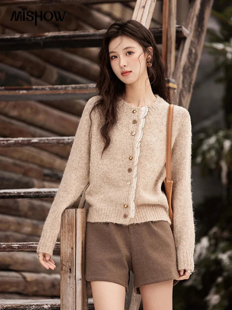 Mishow Spliced Lace Button Cardigan MXD58Z0998