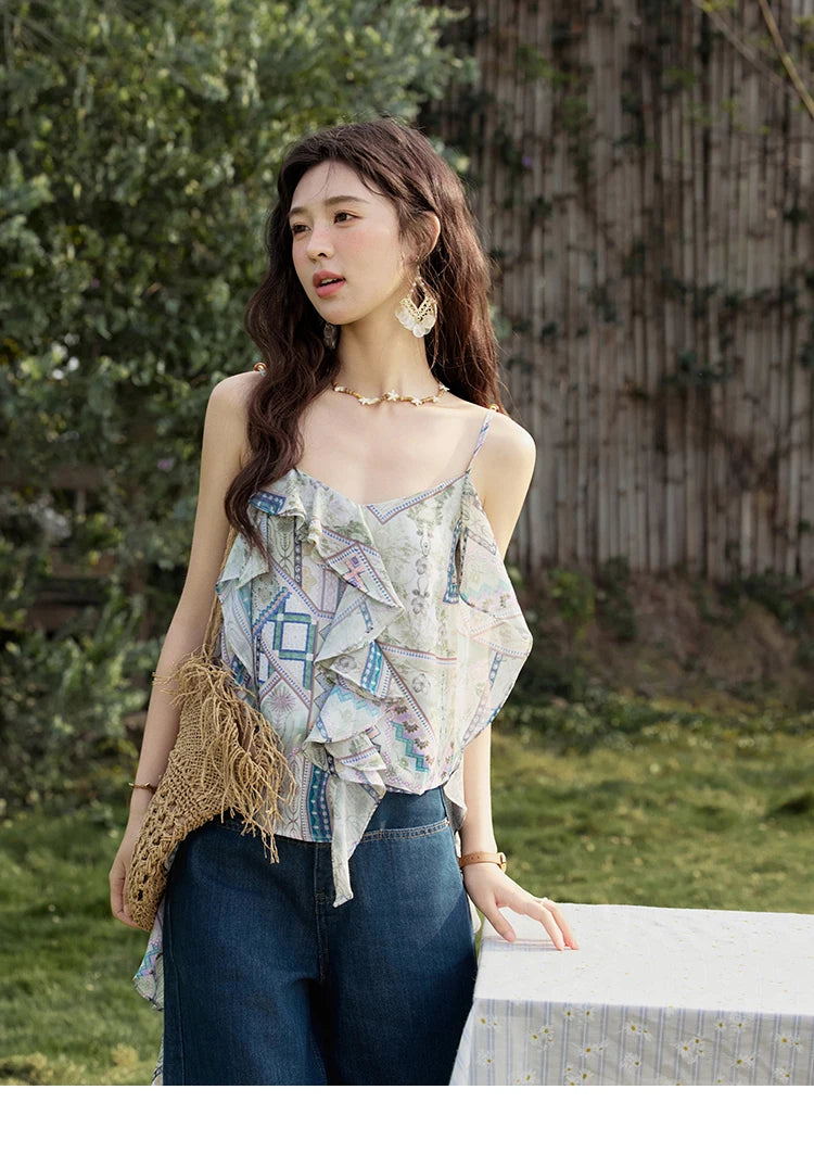 Mishow Plaid Ruffled Layer Chiffon Camisole MXE33X1803