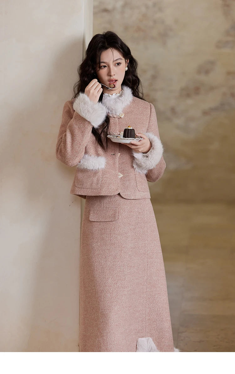 Mishow New Chinese Tweed Coat & Midi Skirt Set MXD54W0583