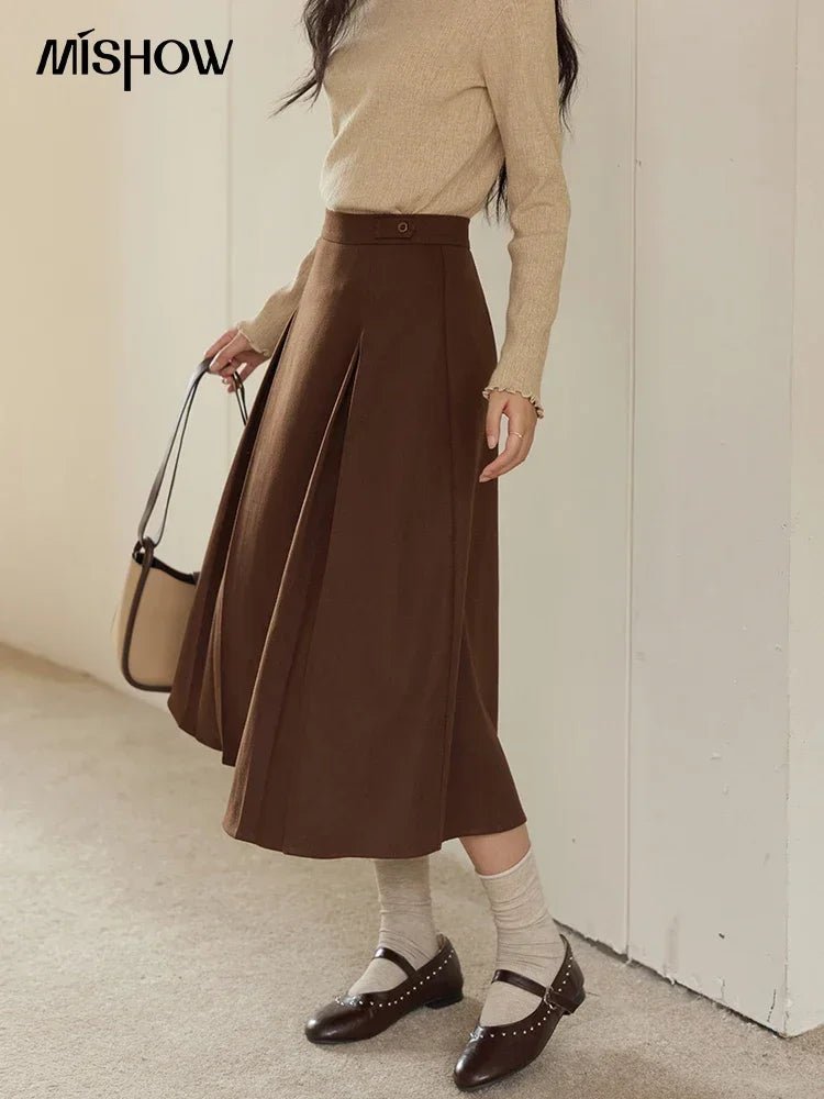 Mishow Plaid Tweed Jacket & Pleated Midi Skirt Set MXD46W0460