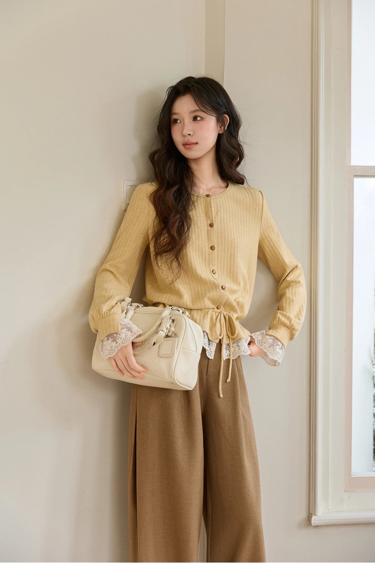 MISHOW Camel Wide Leg Pants High Waist Pleated MXF108K1007