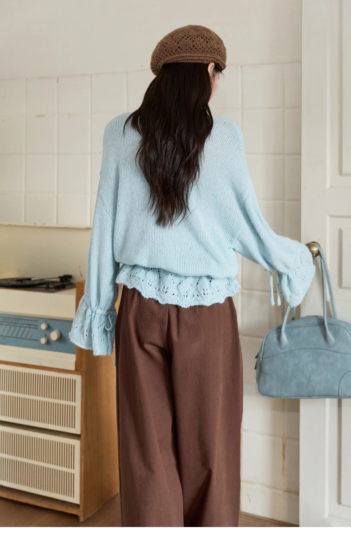 Mishow Hollow Knit V-Neck Flared Sleeve Cardigan MXE47Z2513
