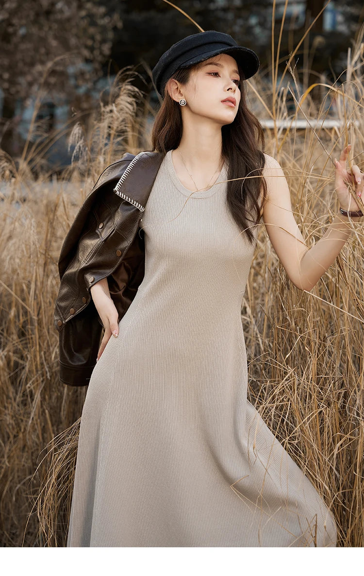 Mishow Knitted Round Neck Sleeveless A-LINE Dress MXC43L1590