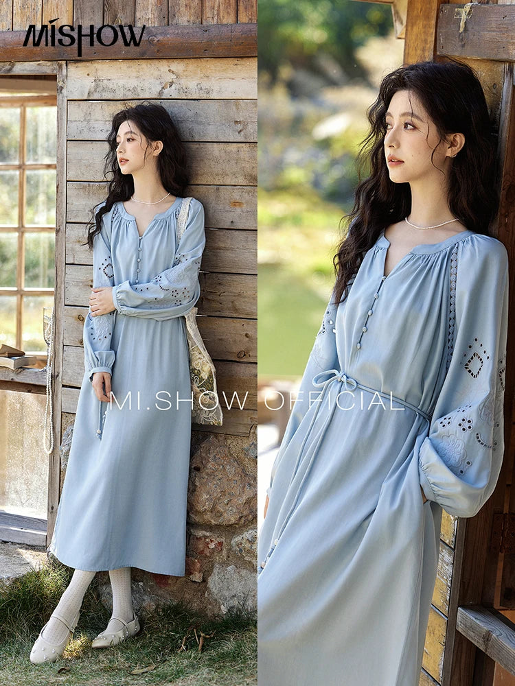Mishow French Hollow Lace V-Neck Beach Dress MXE12L2091