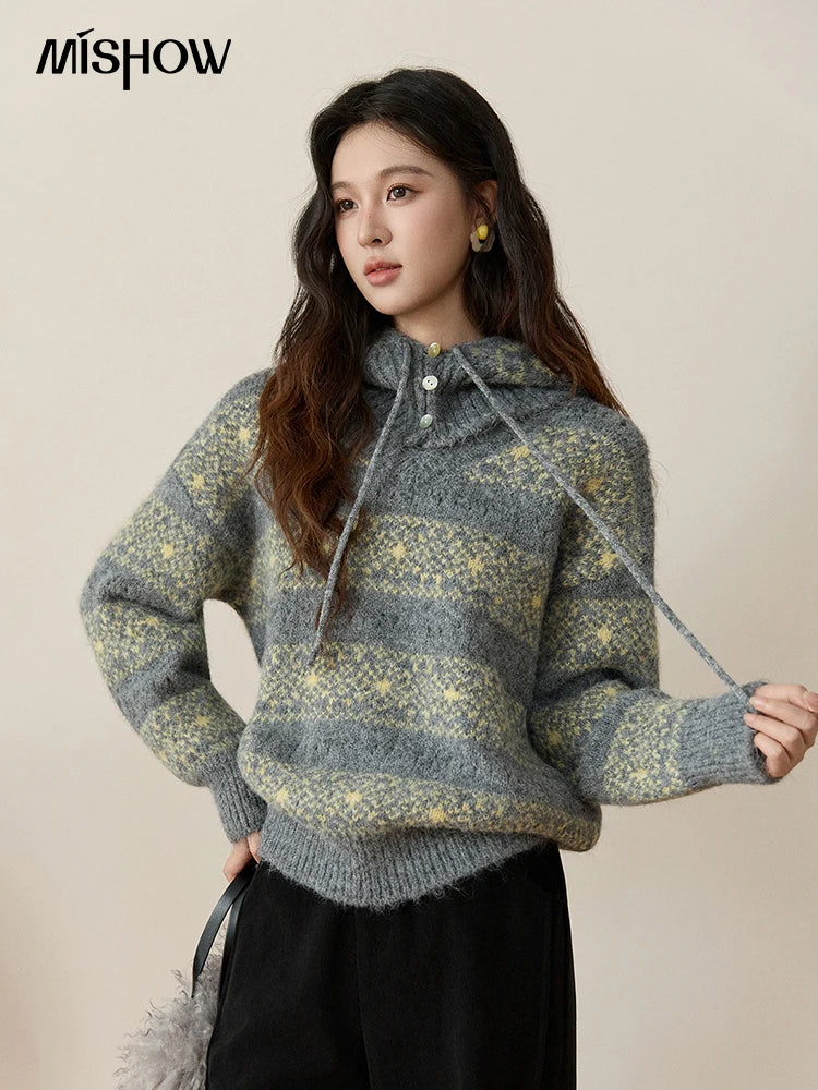 Mishow Fair Isle Removable Hood Sweater MXE94Z2979