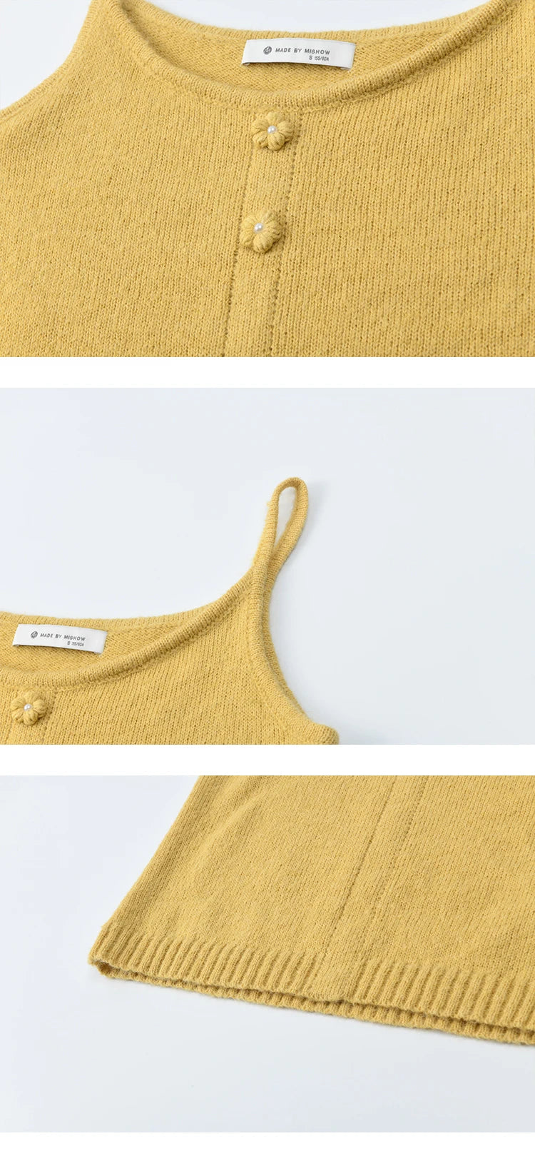 Mishow Yellow V-Neck Cardigan & Slim Camisole Set MXE45T0742