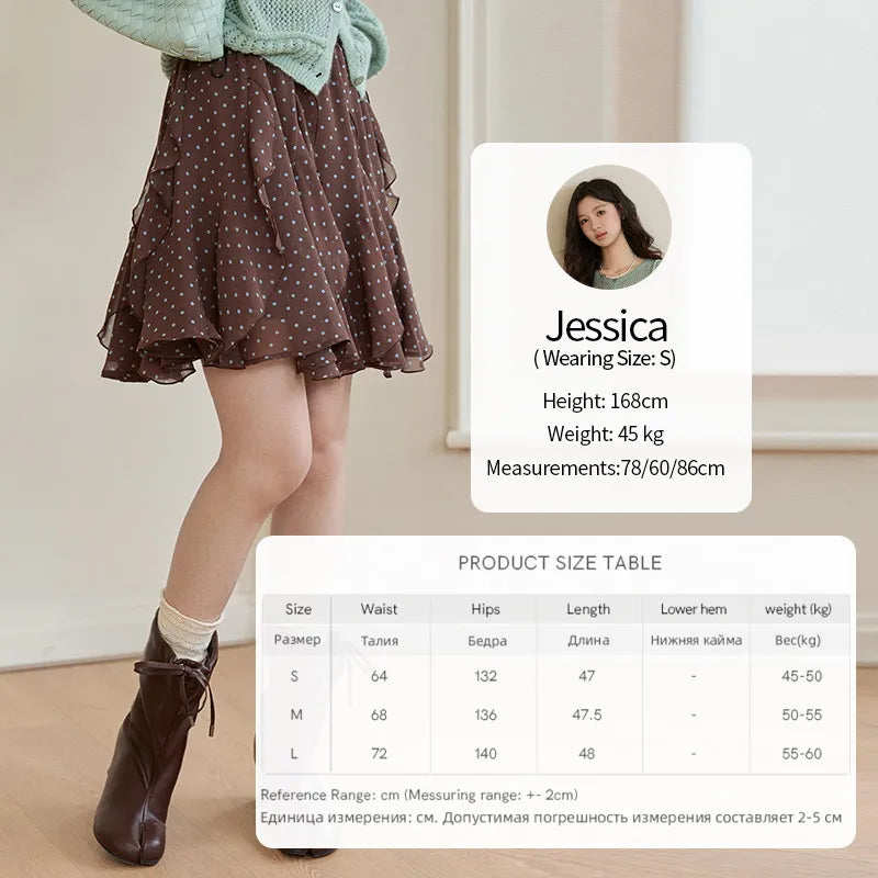 Mishow Brown Polka Dot Ruffled Chiffon Mini Skirt MXF13B2476