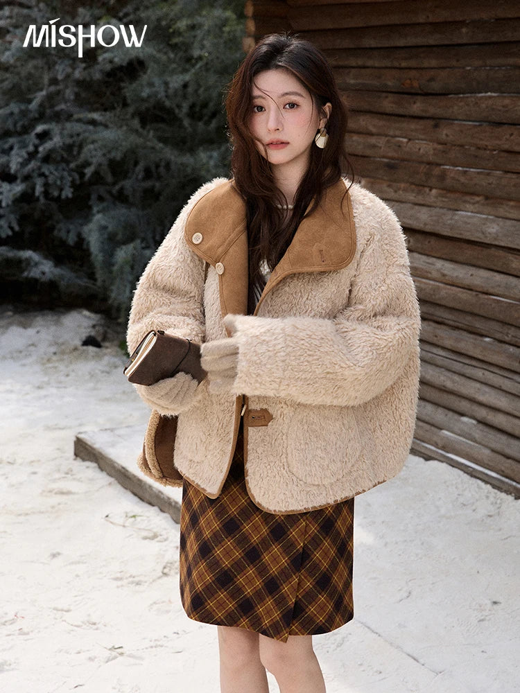MISHOW Double Sided Lamb Wool Coat Lapel Pockets MXE91W1015