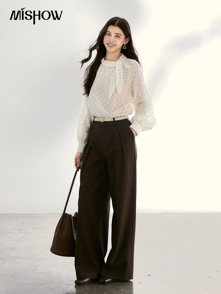 MISHOW Dark Brown Wide Leg Pants High Waist Pleated Elastic MXF108K1010