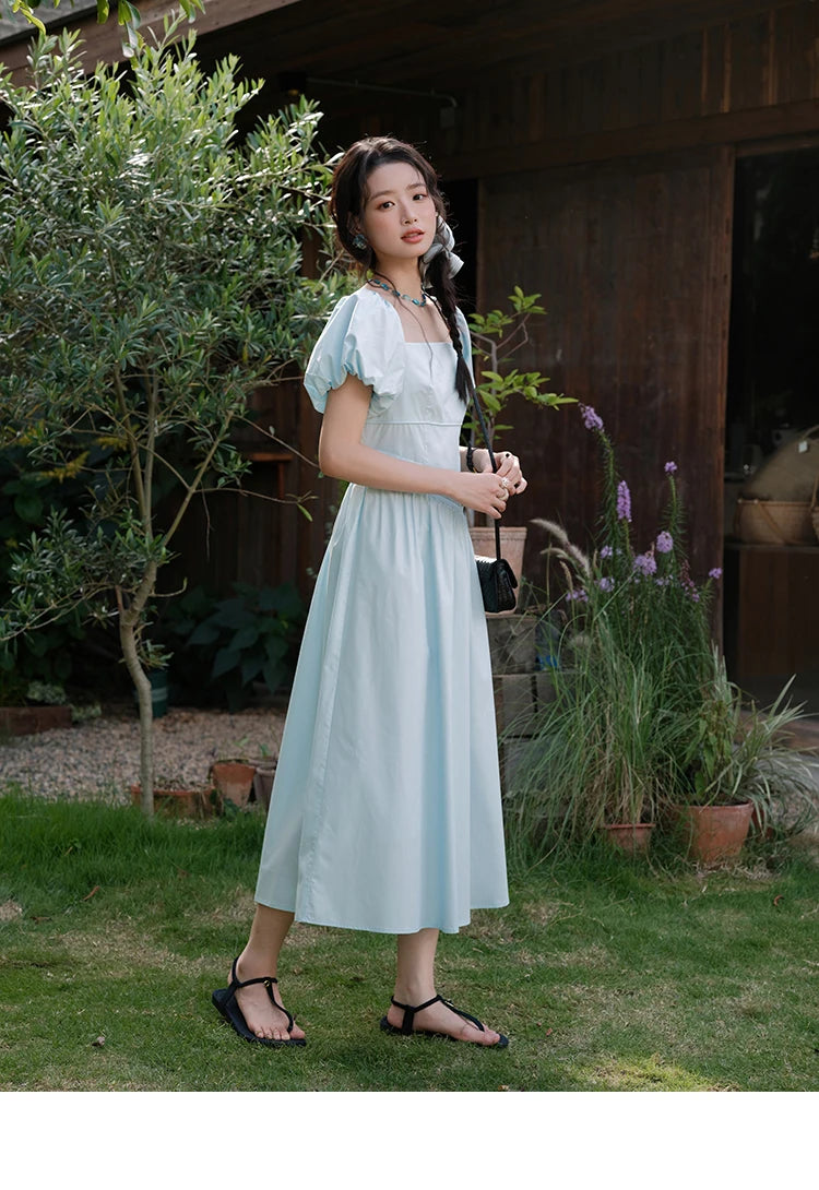 Mishow Square Neck Puff Sleeve Double Belt Dress MXE34L2222