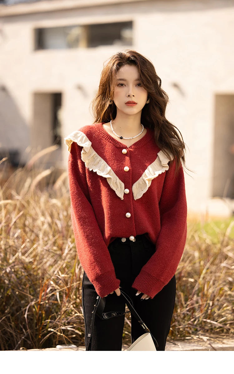 Mishow Korean Ruffle V-Neck Cardigan MXB46Z1111
