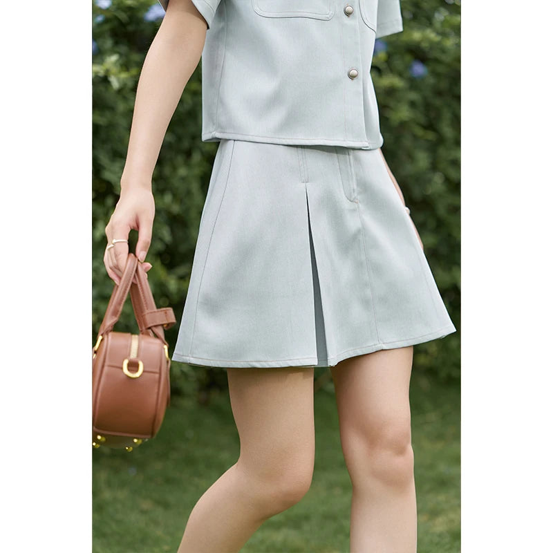 Mishow French Lapel Top & High Waist Pleated Skirt Set MXD24C0201