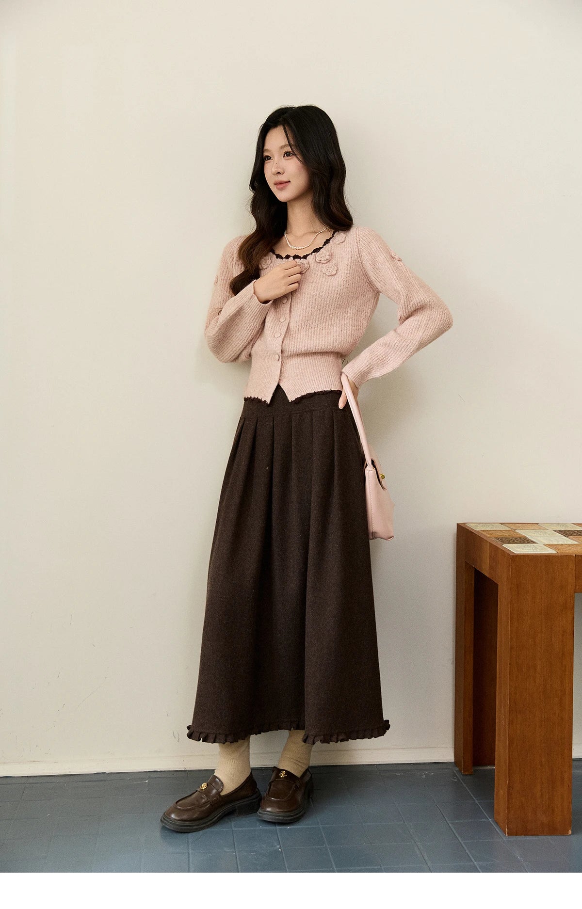 Mishow Pink Flower Lace Trim Cardigan MXE94Z2862