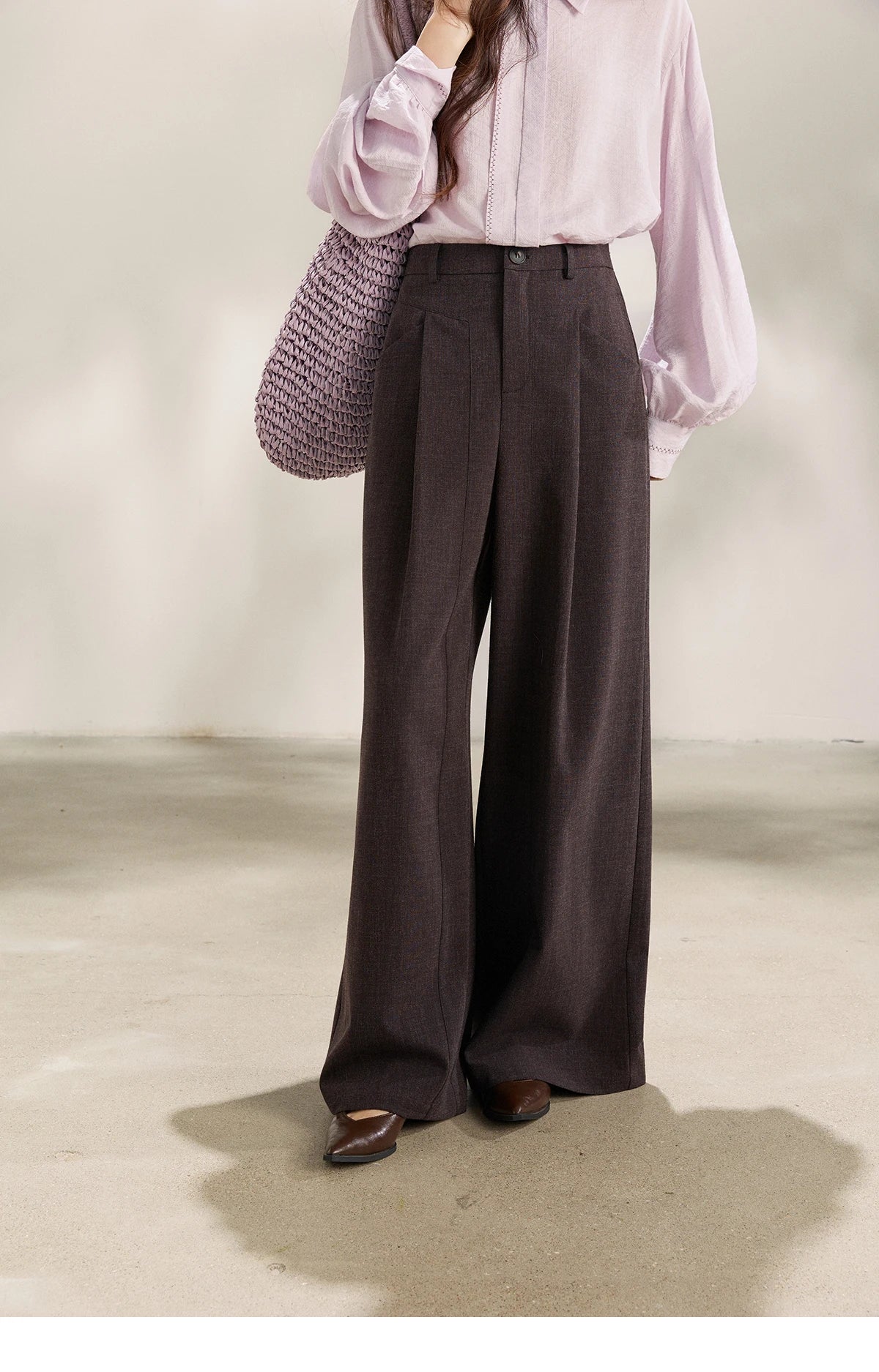 MISHOW Dark Purple Wide Leg Pants High Waist Pleated MXF13K1204
