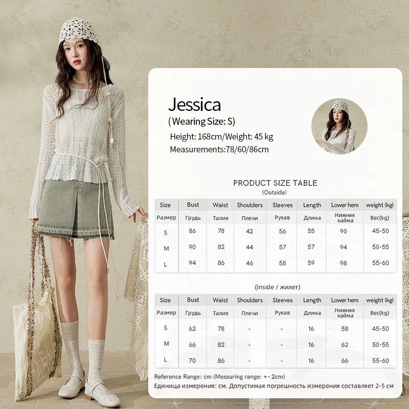 Mishow Apricot White Hollow Mohair Drop Sleeve Top MXE12Z1120