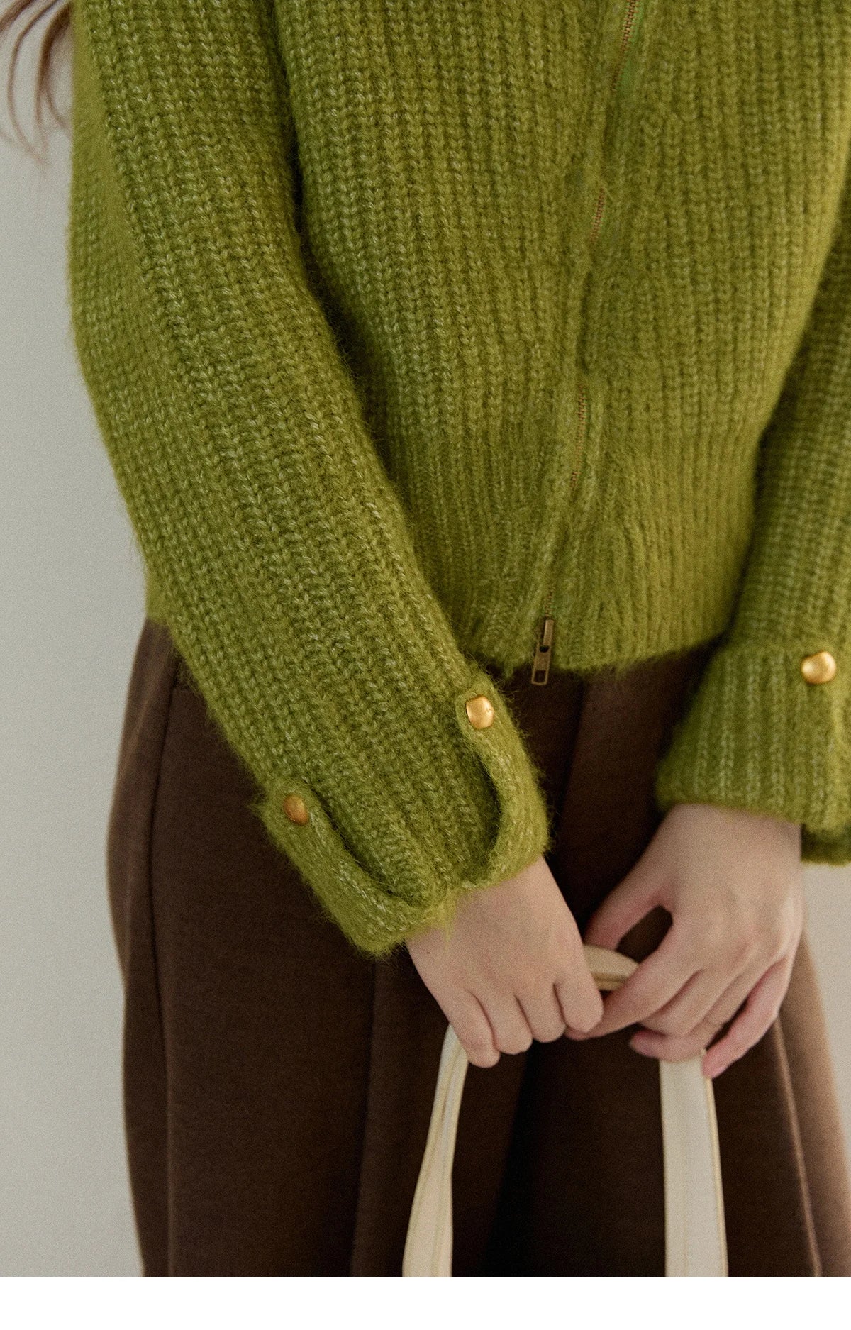 Mishow Green Wool Blend Long-Pile Large Lapel Pullover MXE90Z2760