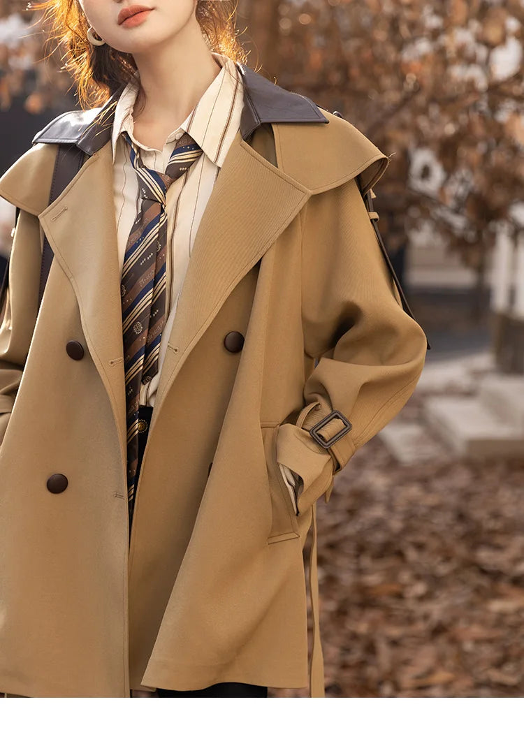 Mishow Polo Collar Patchwork Long Trench Coat MXB33W0399